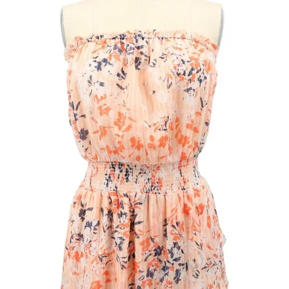 Ramy Brook Manon Dress Strapless Silk Floral Ruffle Midi S Blush Combo - Picture 4 of 9